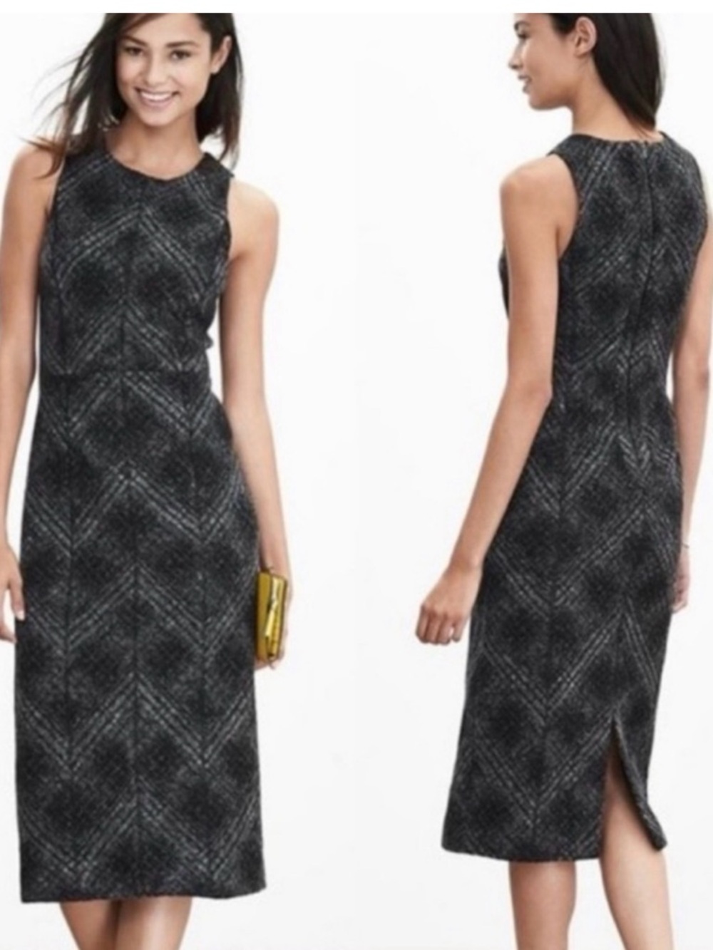 Banana Republic Black Textured Sleeveless Midi Sheath Dress